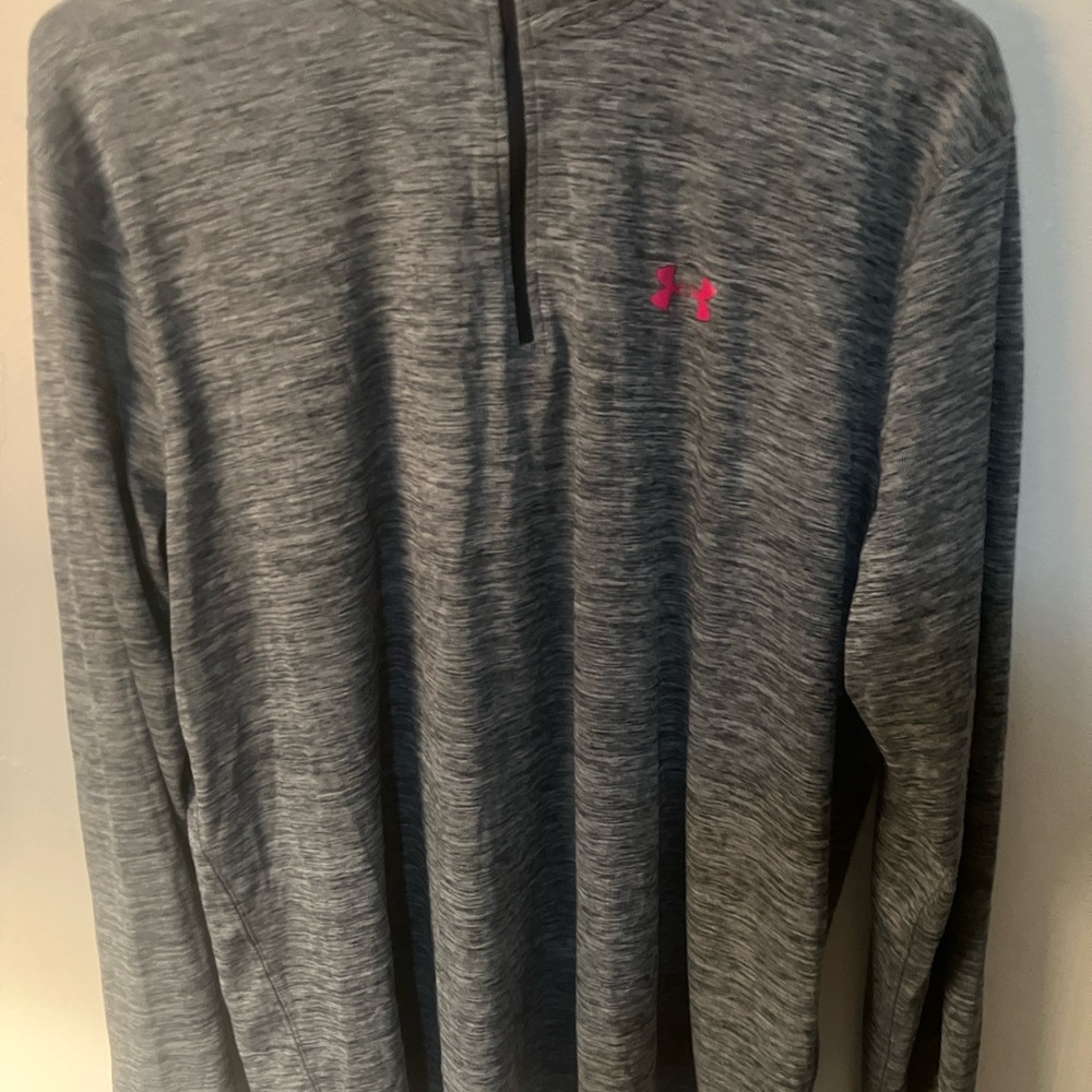 Under Armour Heathered Gray Pullover with Pink Logo, Size 2XL